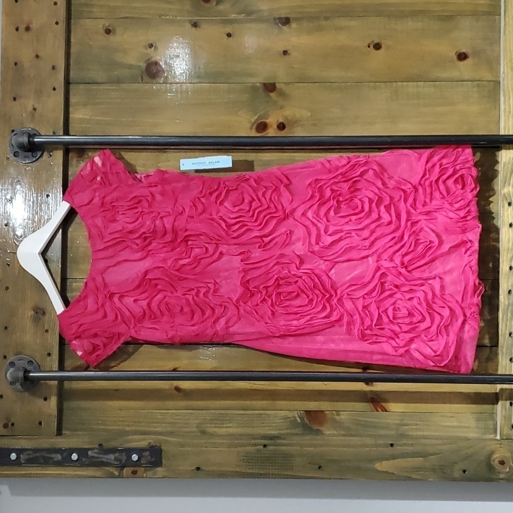 NWT ANTONIO MELANI PINK DRESS SIZE 0 FLORAL  BOAT NECK BARBIE VALENTINE DATE